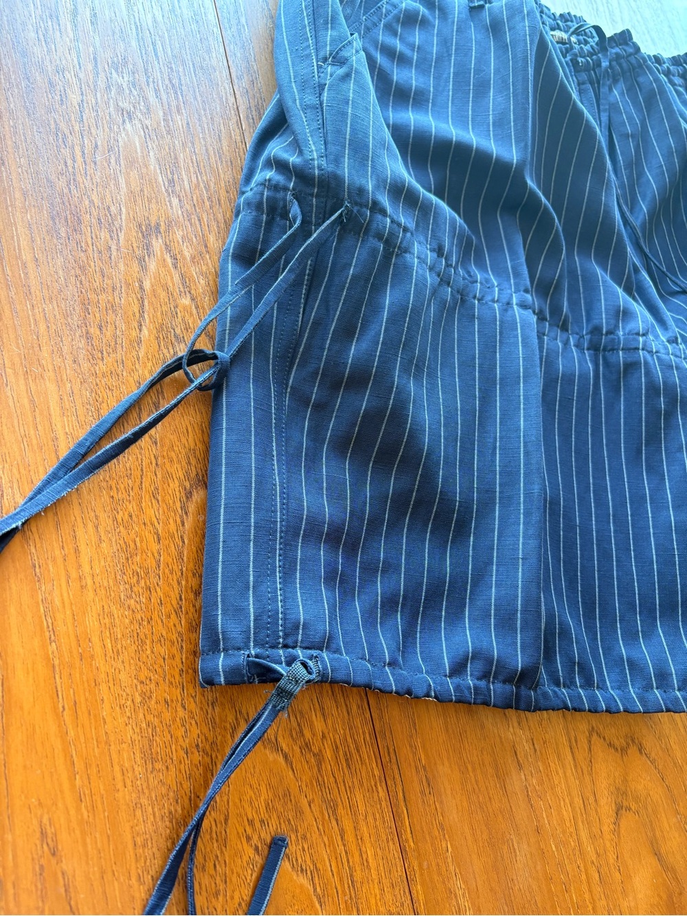 Jean Paul Gaultier Navy Pinstripe Gathered Drawstring Shorts - Picture 13 of 14